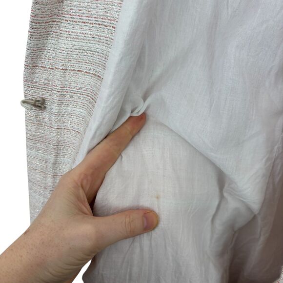 Poeta Pink White Striped Tweed Business Career Blazer Jacket Women’s Large - Picture 4 of 7